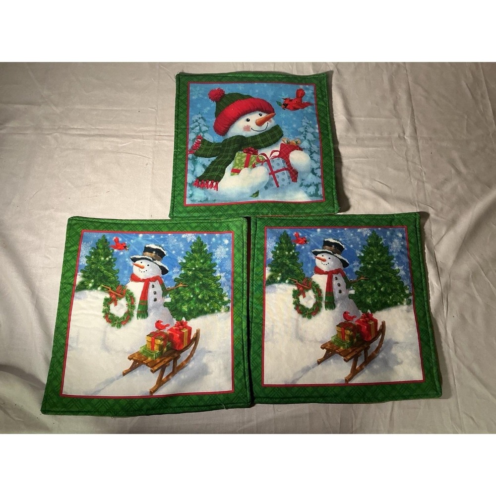 Handmade Set Of 3 Snowman Heat Resistant Pot Holders